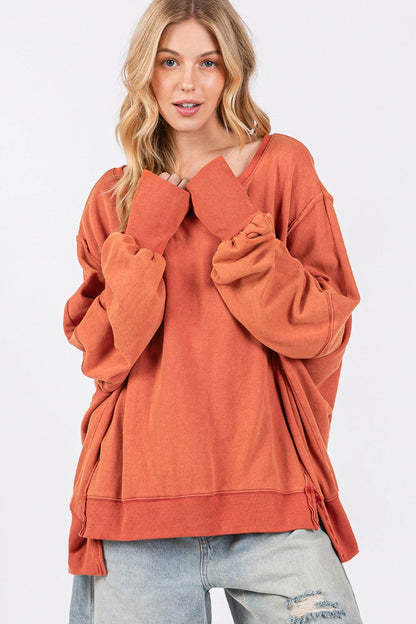 SAGE + FIG Women's Mineral Wash Side Slit Oversized Sweatshirt us.meeeshop - 