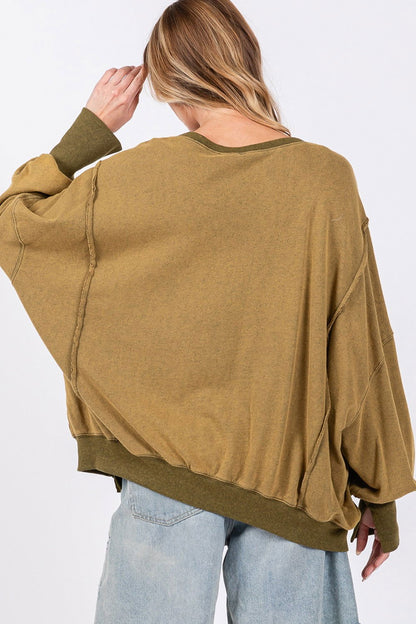 SAGE + FIG Women's Mineral Wash Side Slit Oversized Sweatshirt us.meeeshop - 