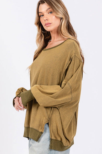 SAGE + FIG Women's Mineral Wash Side Slit Oversized Sweatshirt us.meeeshop - 