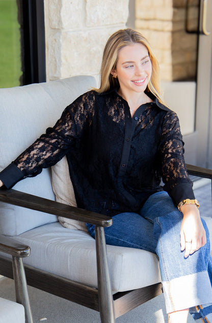 Kathryn Classic Button-up, Black Lace