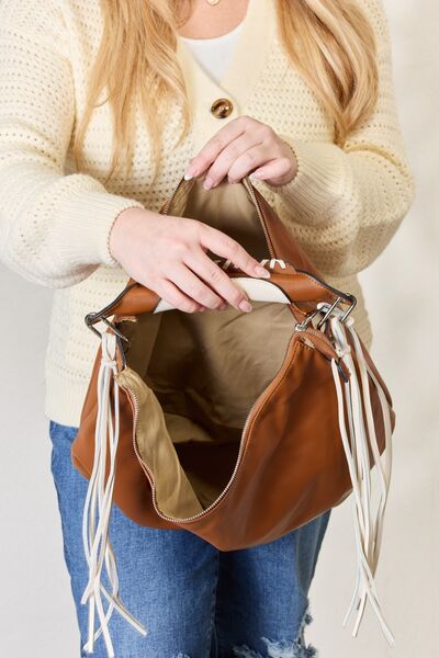 SHOMICO Fringe Detail Contrast Handbag | us.meeeshop