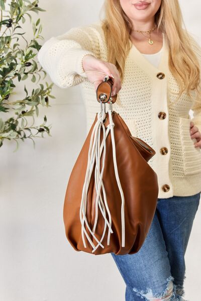 SHOMICO Fringe Detail Contrast Handbag | us.meeeshop