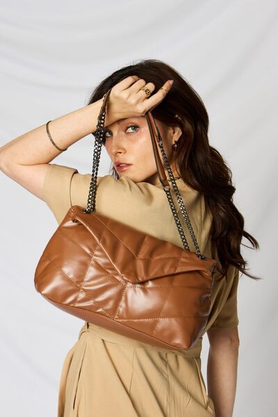 SHOMICO PU Leather Chain Handbag in Tan us.meeeshop - Handbags