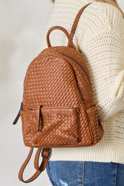 SHOMICO PU Leather Woven Backpack us.meeeshop - Handbags