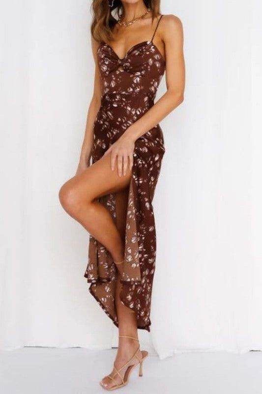 Satin floral maxi dress - us.meeeshop