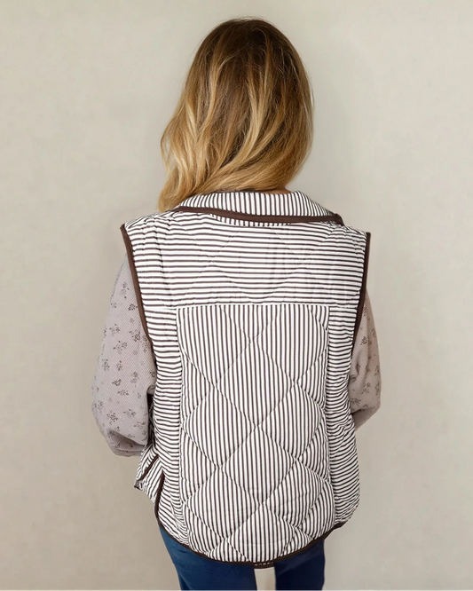 skylar striped snap Skylar Striped Snap Button Scalloped Hem Winter Vest - Brown view 2 (piece) - shop at us.meeeshop