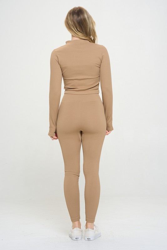 Seamless Ribbed Tracksuit Zip-up Two-Piece Set us.meeeshop - 