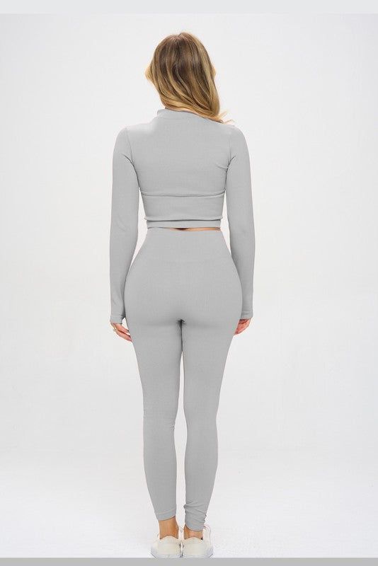 Seamless Ribbed Tracksuit Zip-up Two-Piece Set us.meeeshop - 