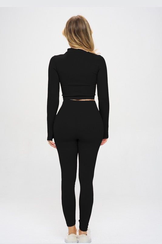 Seamless Ribbed Tracksuit Zip-up Two-Piece Set us.meeeshop - 