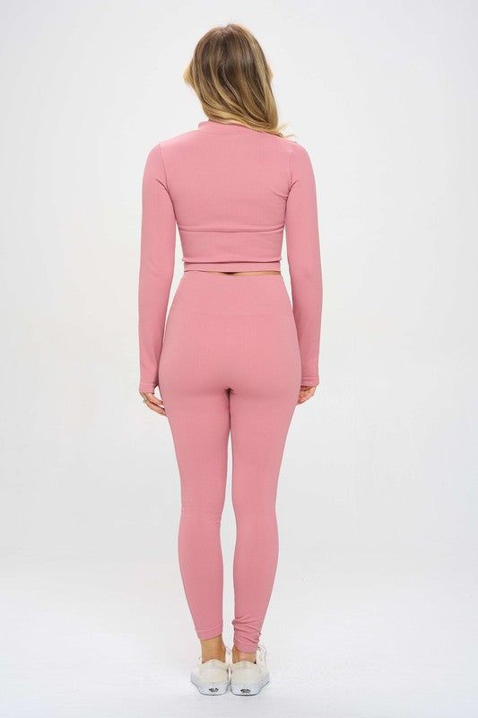 Seamless Ribbed Tracksuit Zip-up Two-Piece Set us.meeeshop - 