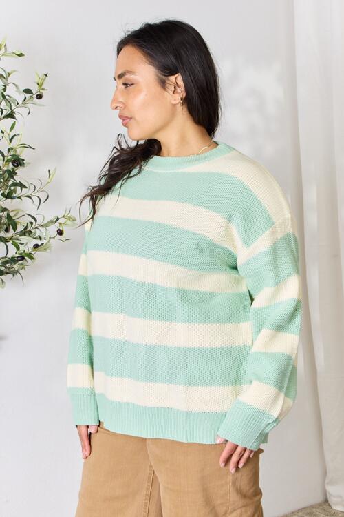 Sew In Love Contrast Striped Round Neck Sweater | us.meeeshop