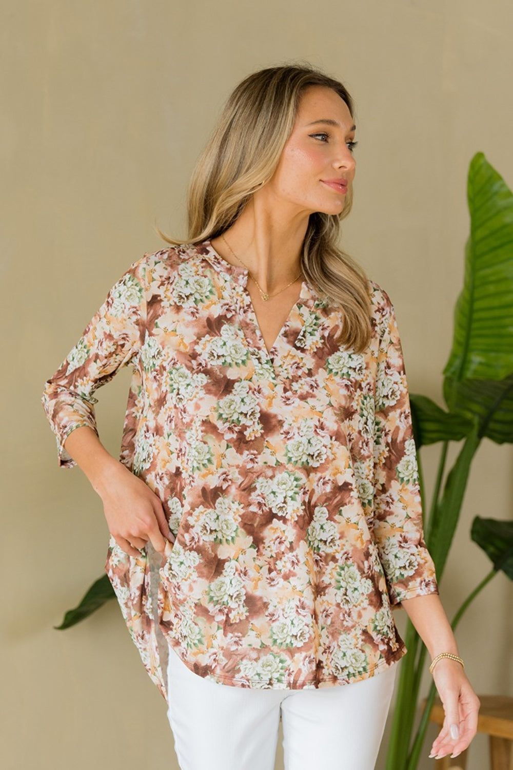 Sew In Love Full Size Wrinkle-Free Floral Notched Top us.meeeshop - 