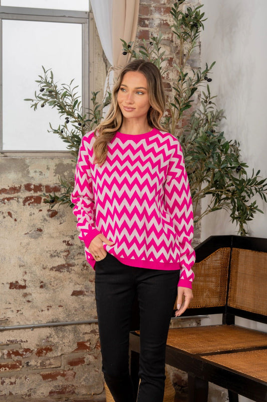 Sew In Love Women's Wave Stripe Contrast Long Sleeve Sweater us.meeeshop - Shirts & Tops