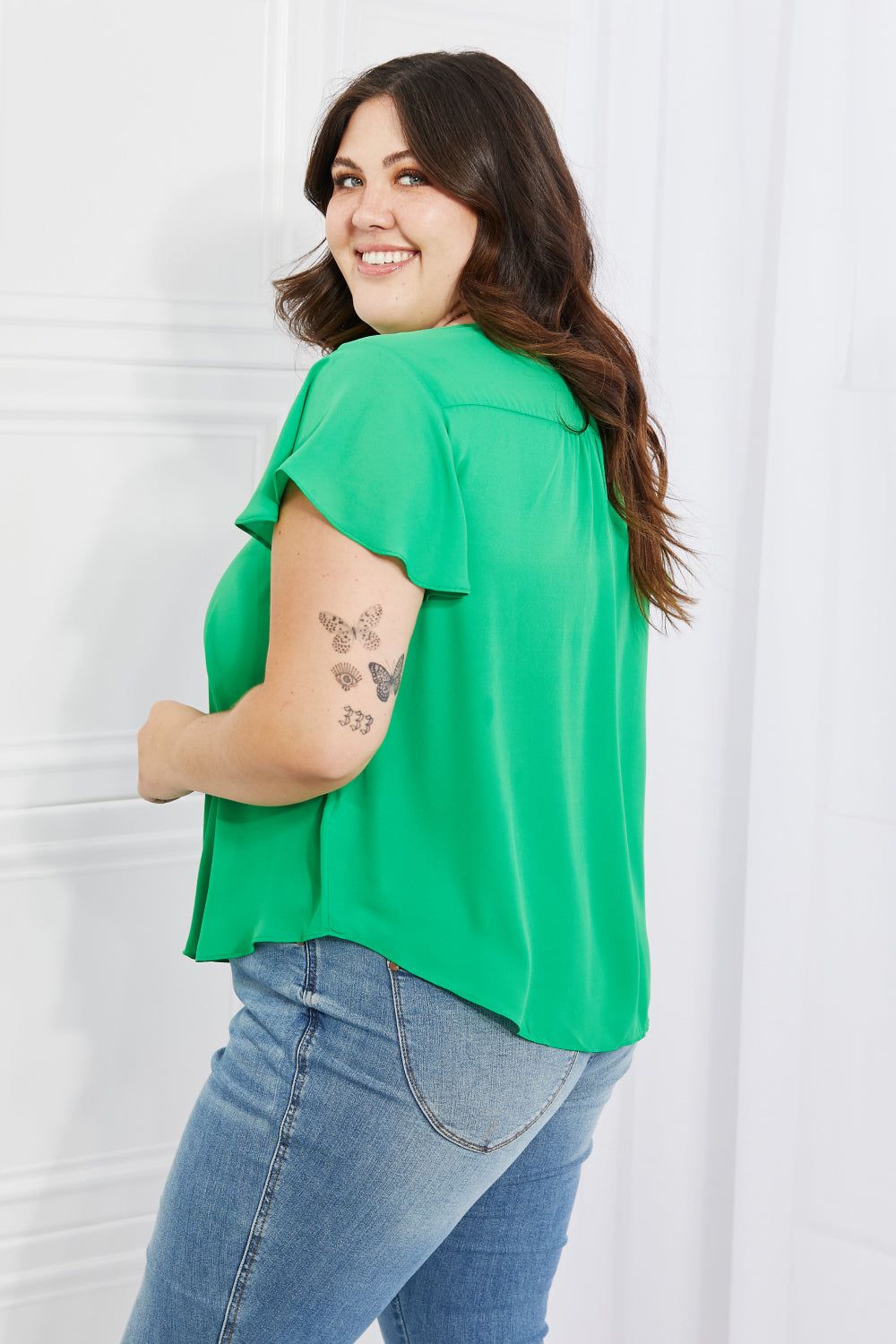 Sew In Love Just For You Full Size Short Ruffled sleeve length Top in Green - us.meeeshop