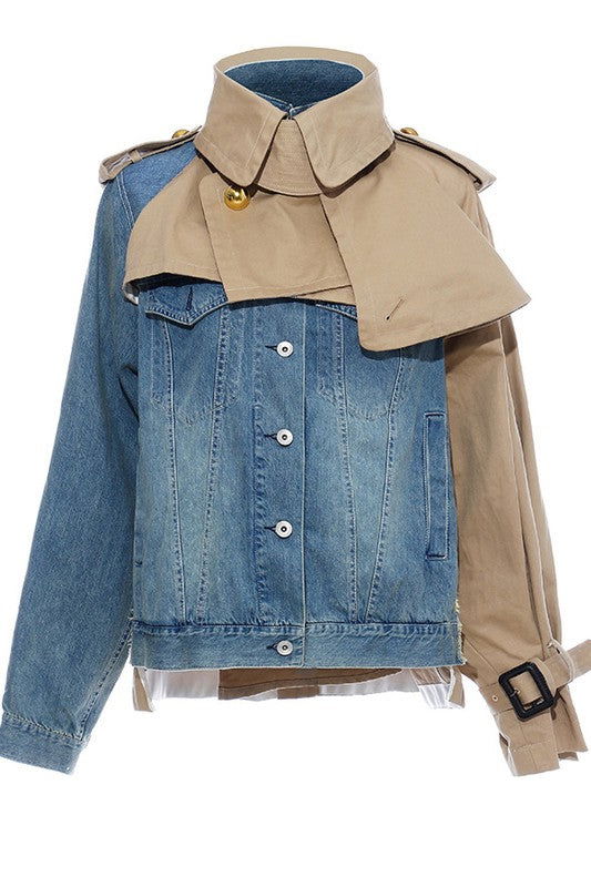 Sexy Fahion Two Tone Denim Jacket us.meeeshop - 