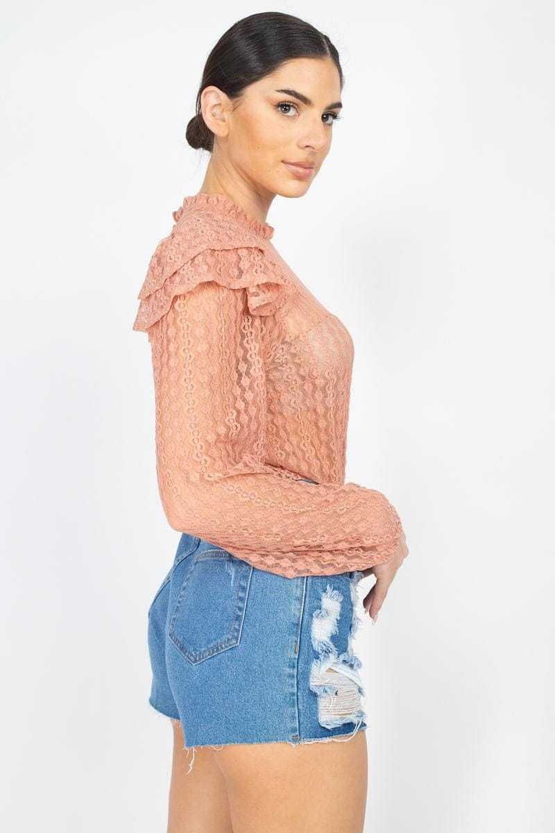 Sheer Crochet Lace Ruffled Top | us.meeeshop