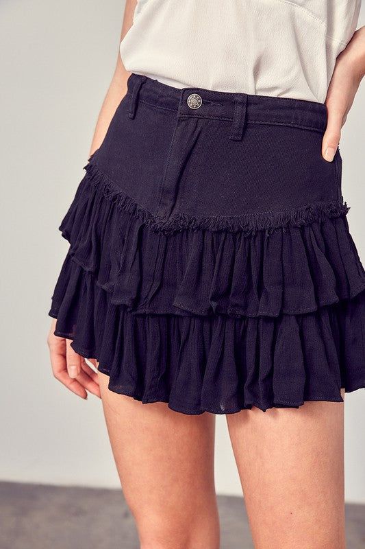 Shirred Crapon Cont Detail Denim Skorts us.meeeshop - 