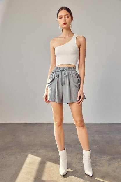 Shirred Wide Waistband Shorts us.meeeshop - 