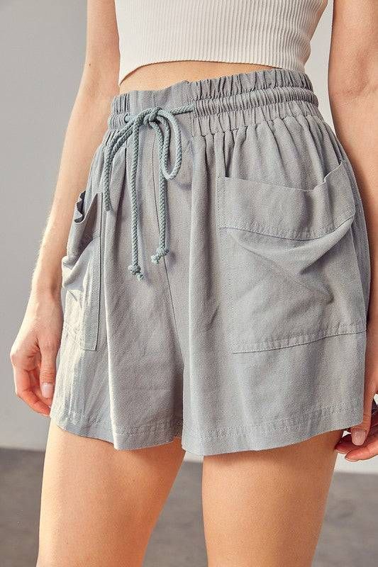 Shirred Wide Waistband Shorts us.meeeshop - 