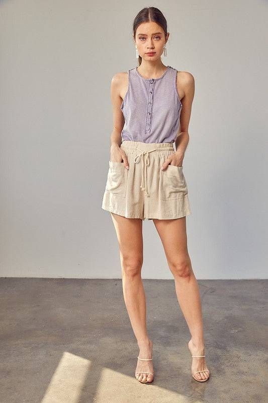 Shirred Wide Waistband Shorts us.meeeshop - 