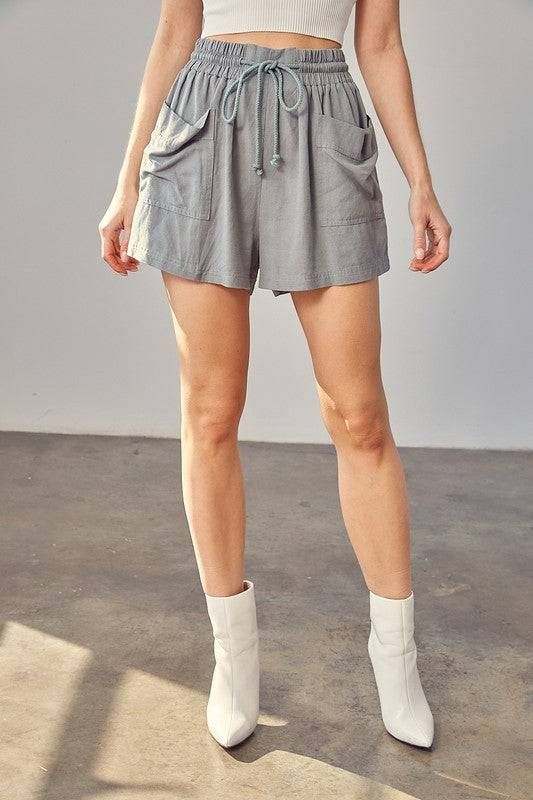 Shirred Wide Waistband Shorts - us.meeeshop