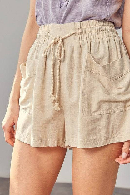 Women's Shirred Wide Waistband Shorts - us.meeeshop