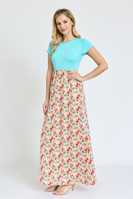 Short Sleeve Floral Maxi Dress us.meeeshop - 