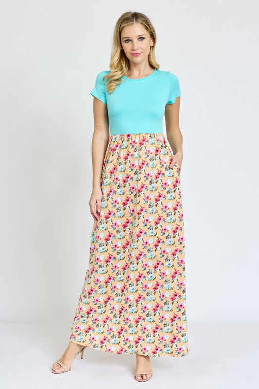 Short Sleeve Floral Maxi Dress us.meeeshop - 