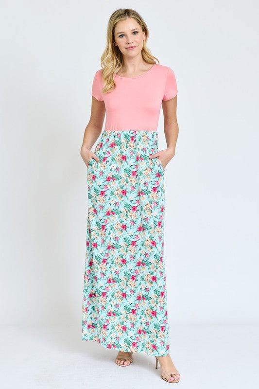 Short Sleeve Floral Maxi Dress us.meeeshop - 