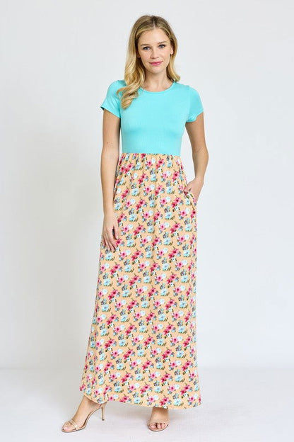 Short Sleeve Floral Maxi Dress us.meeeshop - 