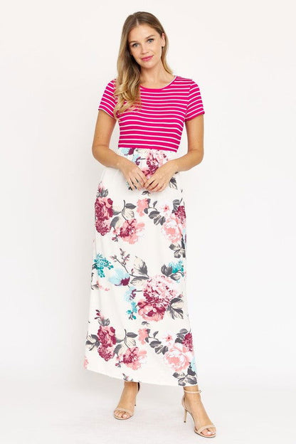 Short Sleeve Floral Maxi Dress us.meeeshop - 