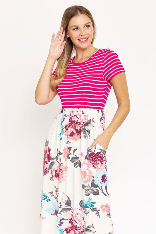 Short Sleeve Floral Maxi Dress us.meeeshop - 