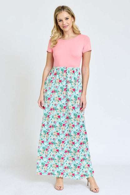 Short Sleeve Floral Maxi Dress us.meeeshop - 