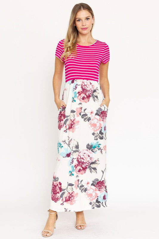 Short Sleeve Floral Maxi Dress us.meeeshop - 