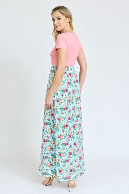 Short Sleeve Floral Maxi Dress us.meeeshop - 