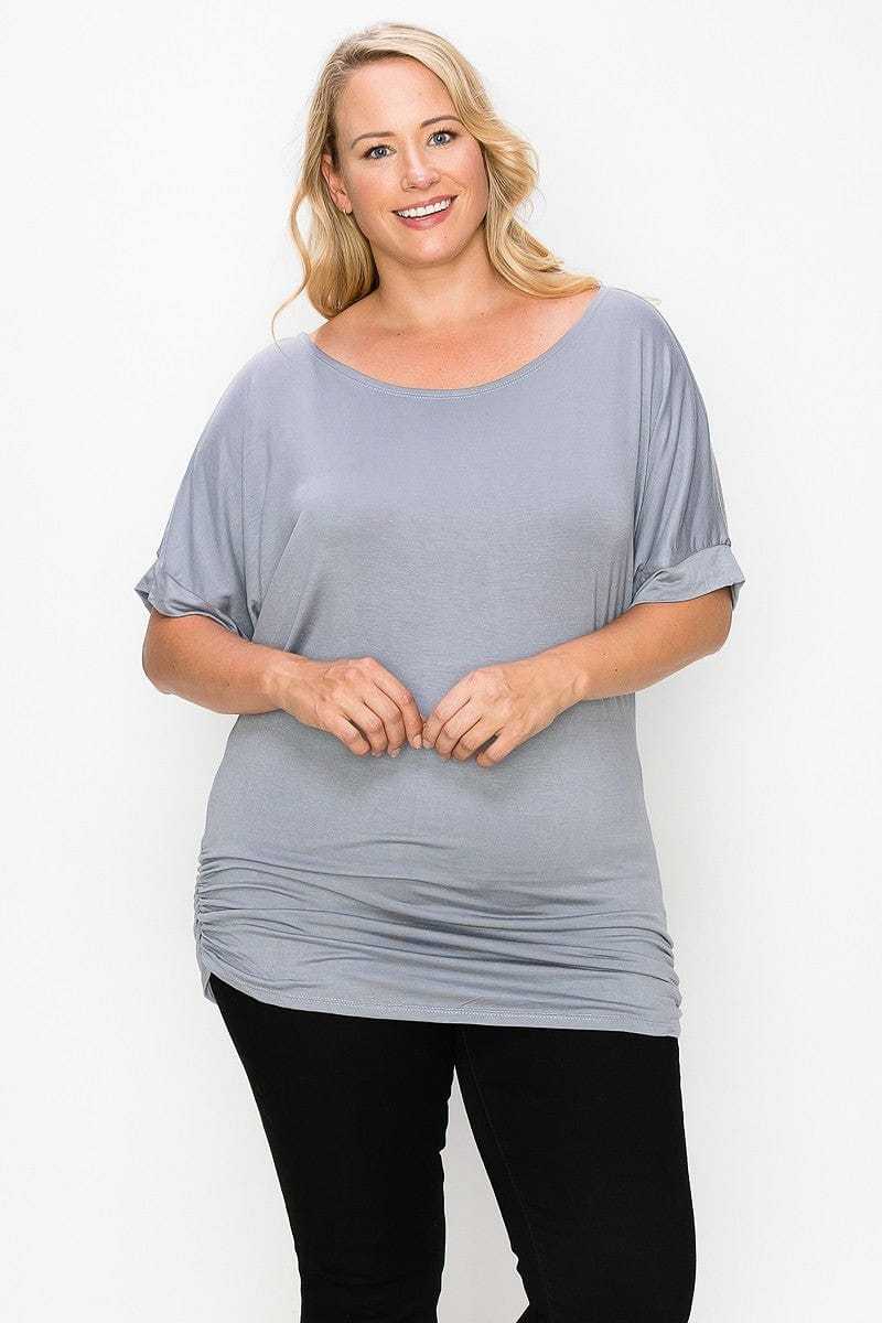 Short Sleeve Top Featuring A Round Neck And Ruched Sides | us.meeeshop