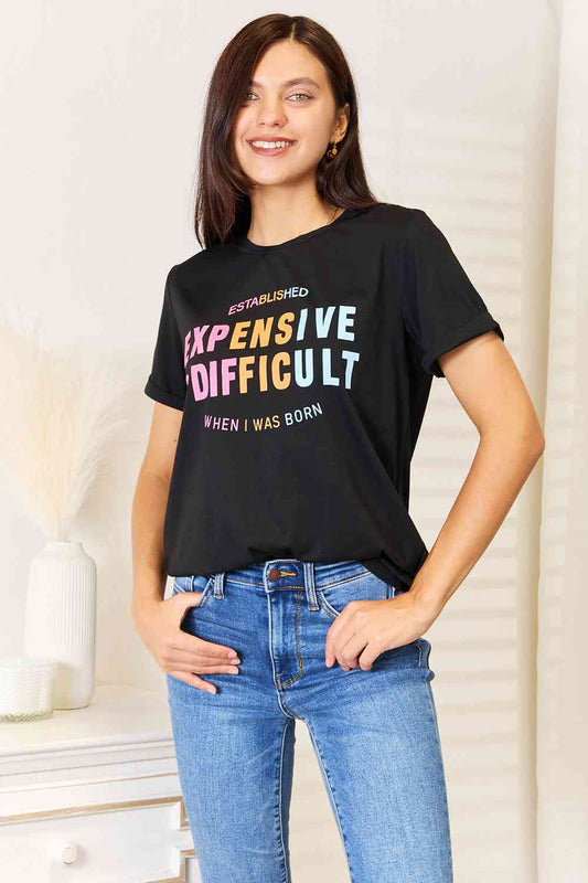Simply Love Slogan Graphic Cuffed Sleeve T-Shirt | us.meeeshop