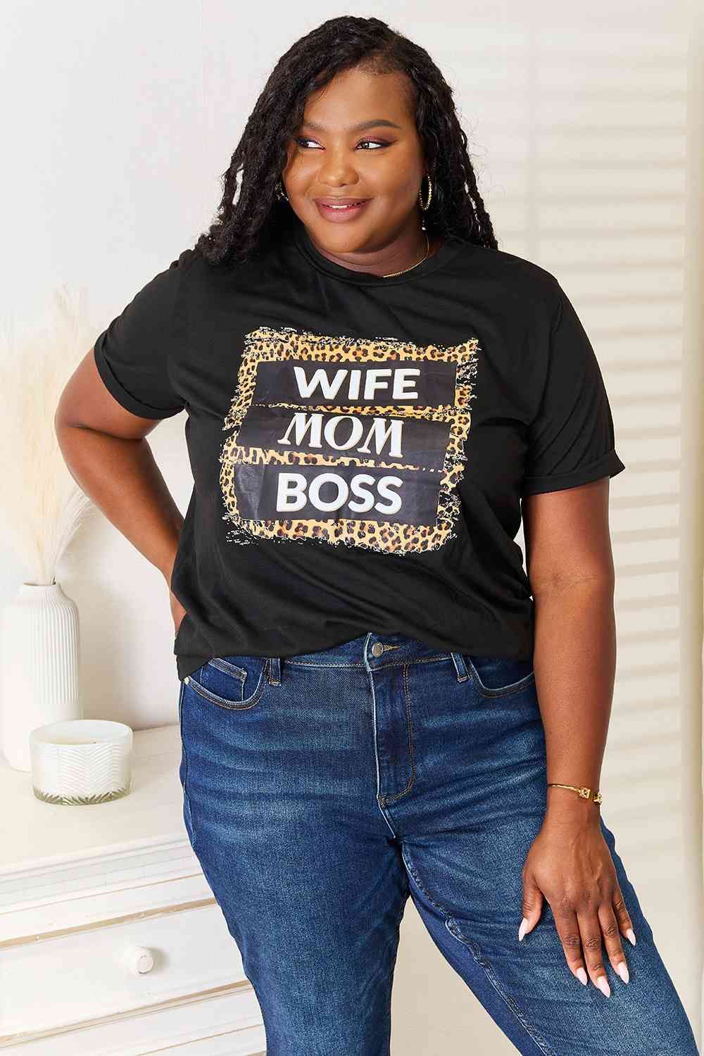 Simply Love WIFE MOM BOSS Leopard Graphic T-Shirt us.meeeshop - 