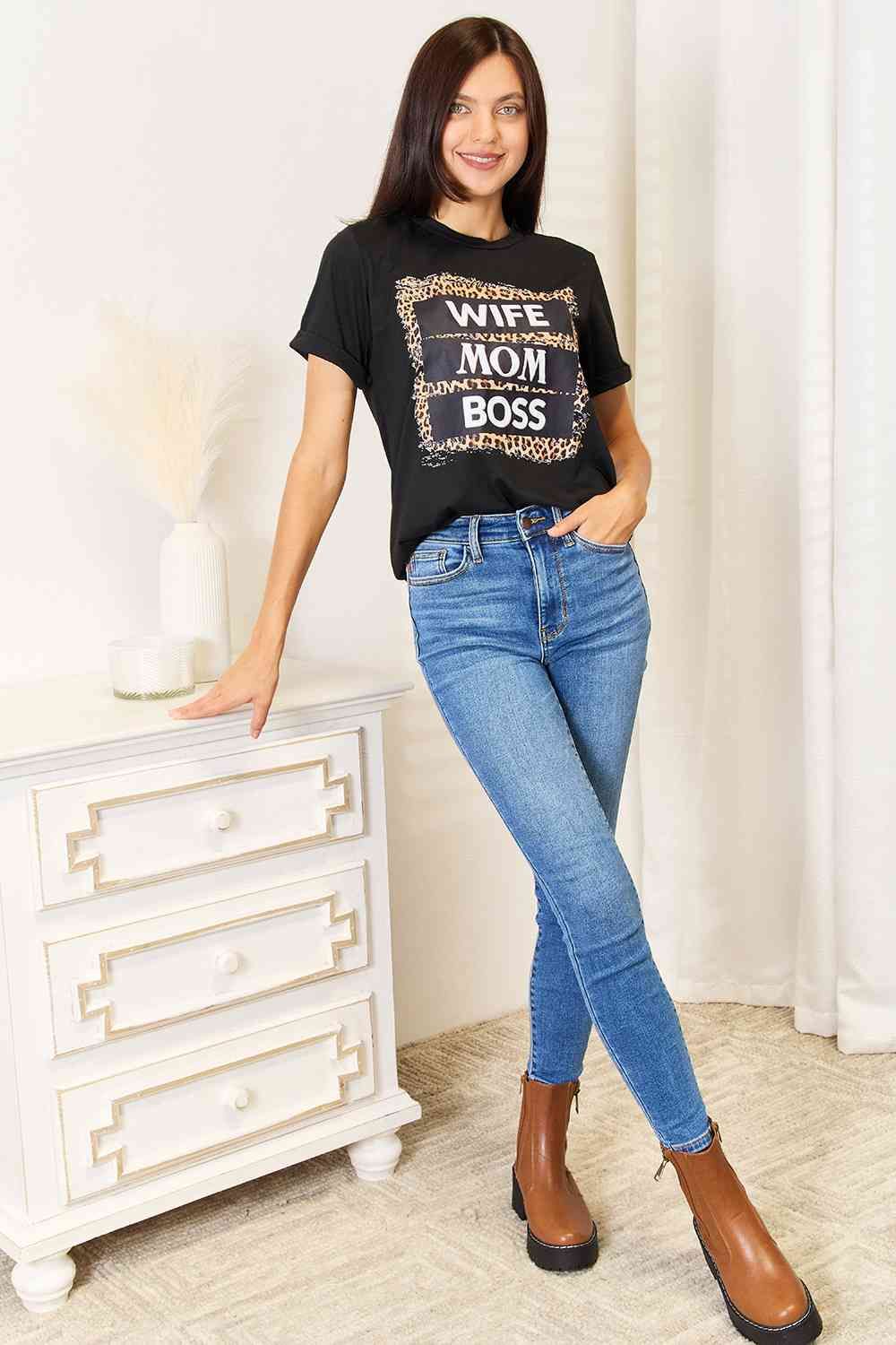 Simply Love WIFE MOM BOSS Leopard Graphic T-Shirt us.meeeshop - 