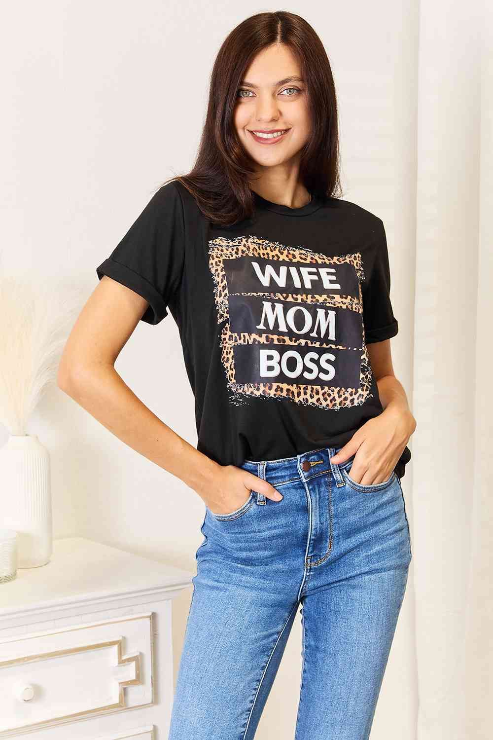 Simply Love WIFE MOM BOSS Leopard Graphic T-Shirt us.meeeshop - Shirts & Tops