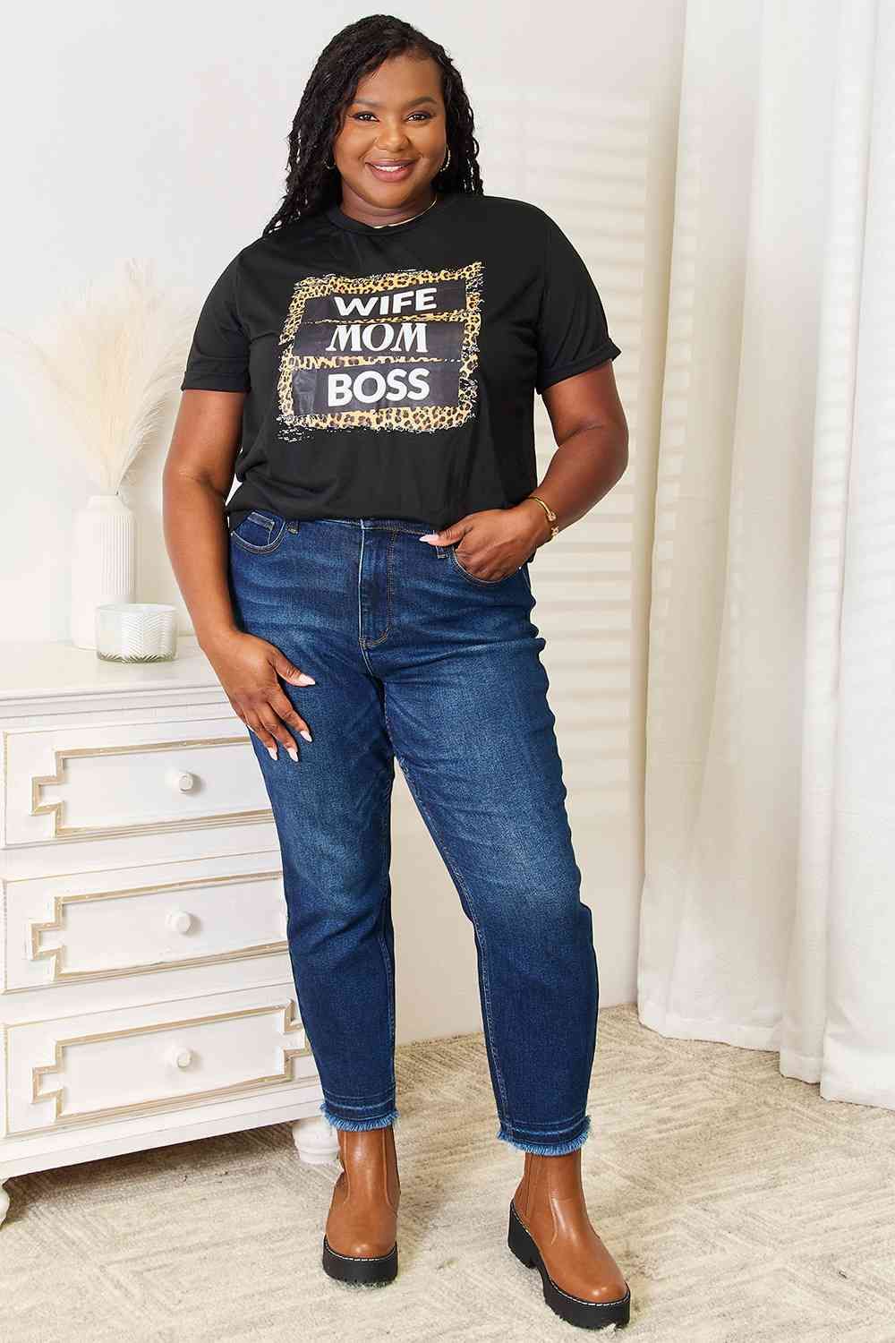 Simply Love WIFE MOM BOSS Leopard Graphic T-Shirt us.meeeshop - 