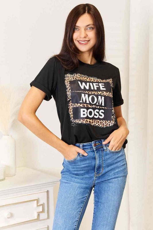 Simply Love WIFE MOM BOSS Leopard Graphic T-Shirt - us.meeeshop