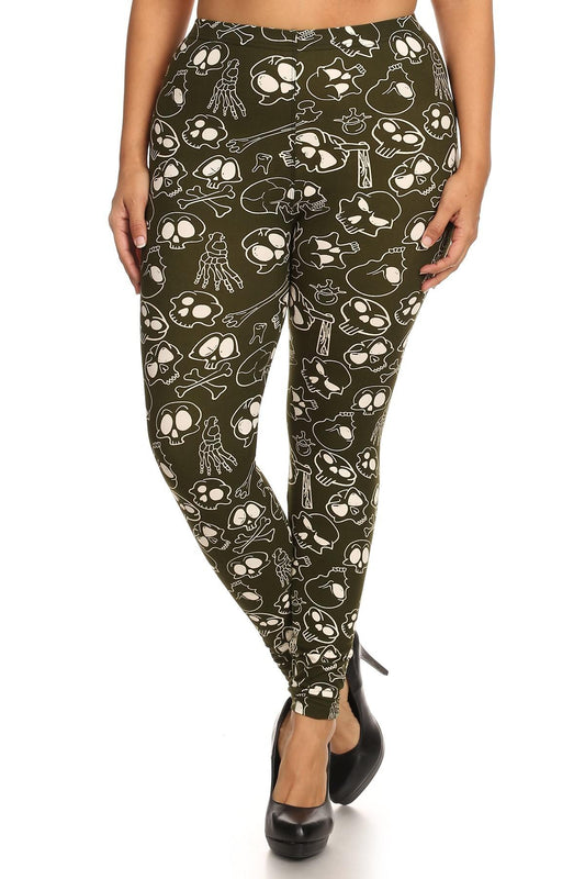 Skulls And Bones Graphic Printed Knit Legging With Elastic Waist Detail. High Waist Fit. | us.meeeshop