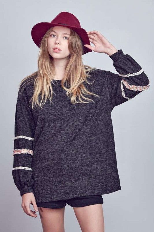 Sleeve with tweed trim tunic us.meeeshop - Shirts & Tops