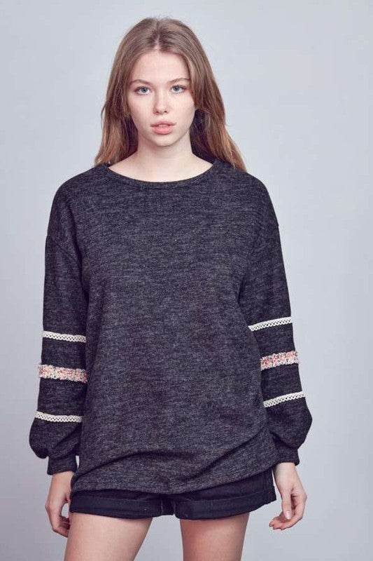 Sleeve with tweed trim tunic - us.meeeshop