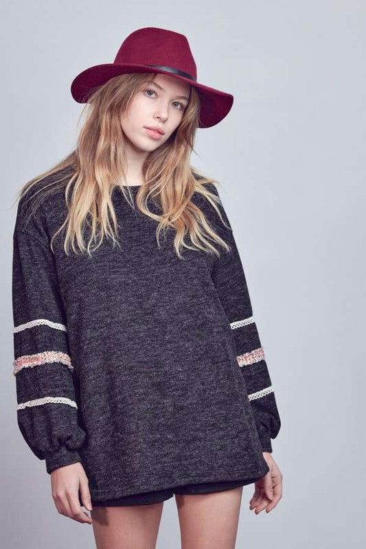 Sleeve with tweed trim tunic - us.meeeshop