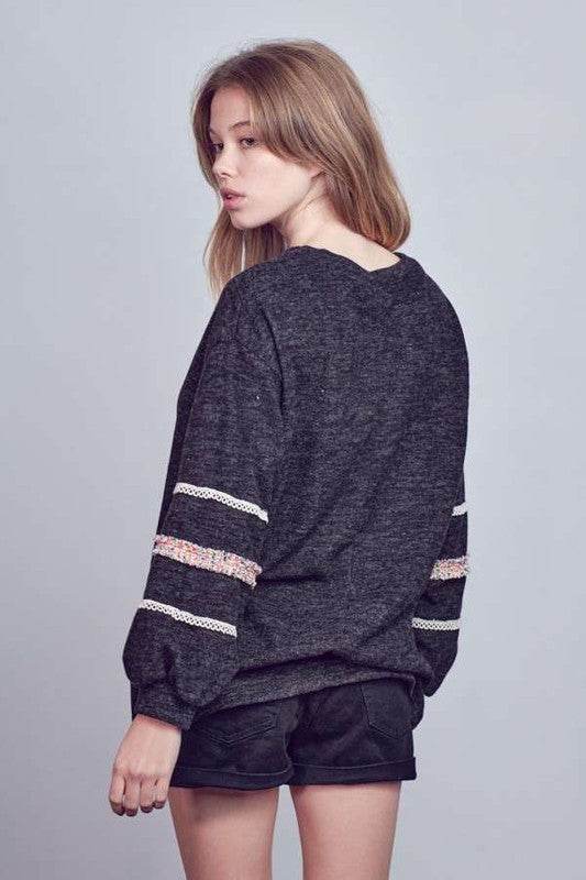 Sleeve with tweed trim tunic - us.meeeshop