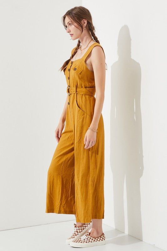 Sleeveless Square Neck Button Down Ankle Jumpsuit us.meeeshop - 