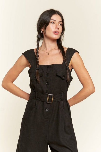 Sleeveless Square Neck Button Down Ankle Jumpsuit us.meeeshop - 