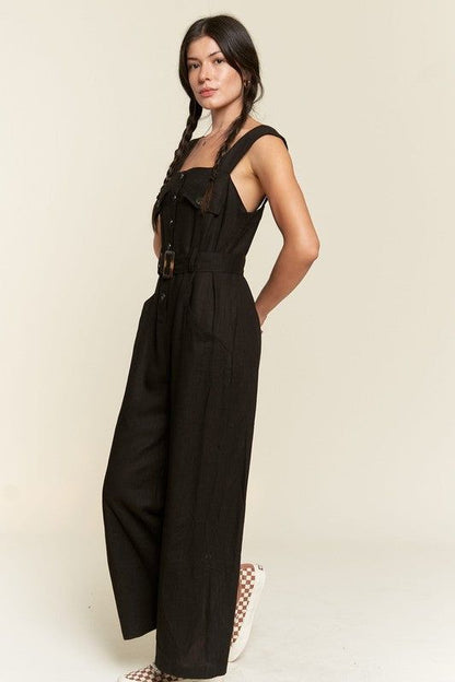 Sleeveless Square Neck Button Down Ankle Jumpsuit us.meeeshop - 